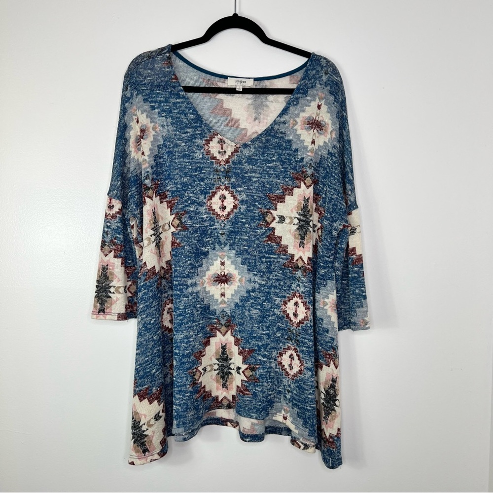 UMGEE Pullover Lightweight Sweater Tribal Southwestern Print Womens Large